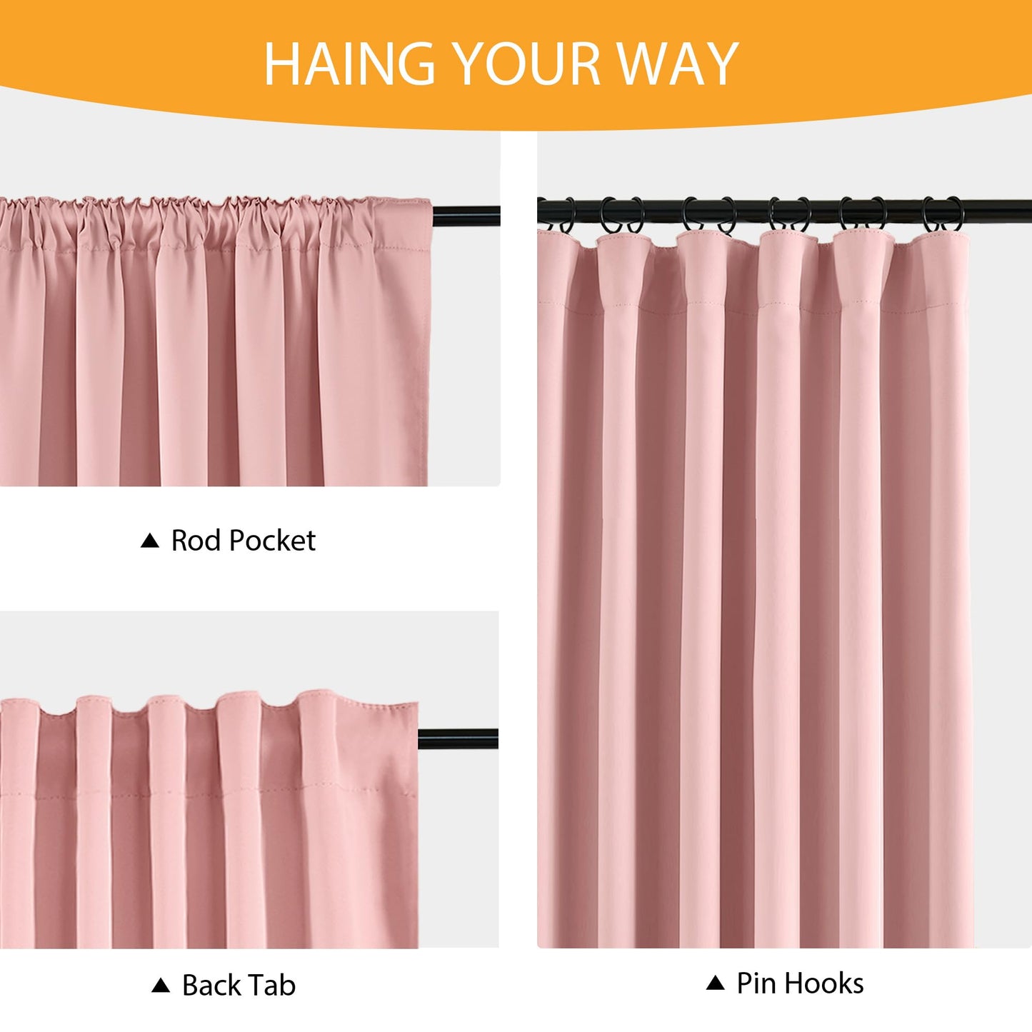 RYB HOME 100% Blackout Pink Curtains for Girls Bedroom, 2 Panels Blackout Thermal Insulated Noise Reducing Window Drapes for Kids Baby Room Living Room, 52 inches Wide by 84 inches Long