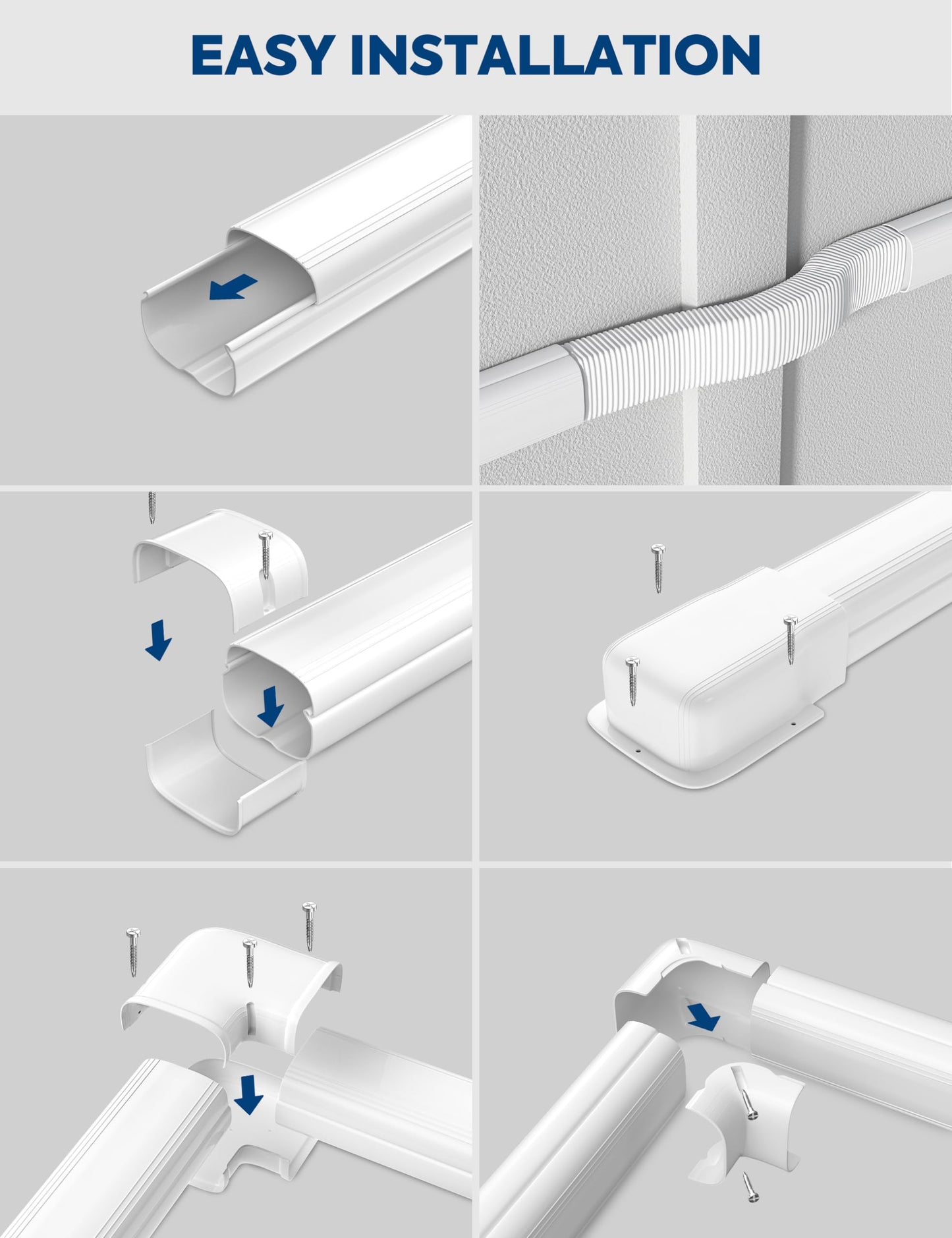 Nouscan 3" 16Ft Mini Split Line Set Cover with Flexible Duct, Upgrade PP Decorative Minisplit Lineset Cover Kit, Paintable for Mini Split, Air Conditioner, Central AC, HVAC and Heat Pumps, White