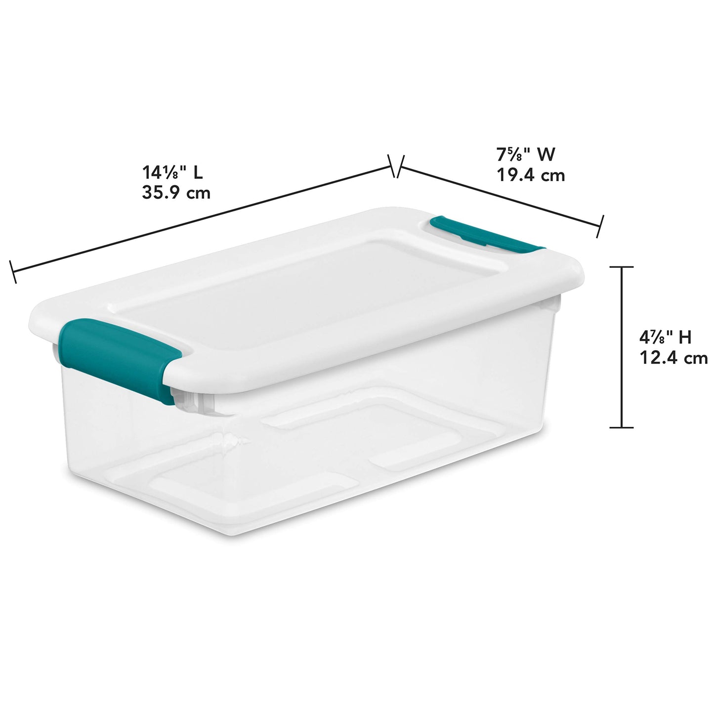 Sterilite 6 Qt Latching Storage Box, Stackable Bin with Latch Lid, Plastic Container to Organize Shoes on Closet Shelf, Clear with White Lid, 12-Pack