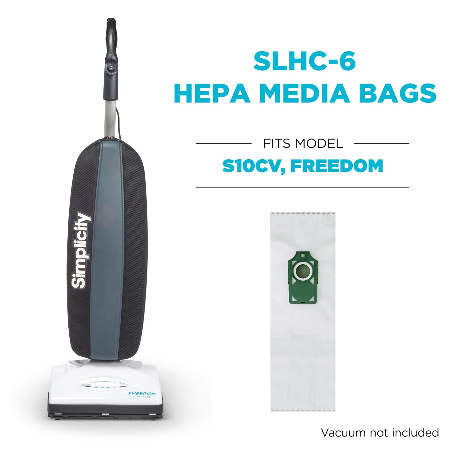 Genuine Simplicity S10 Freedom HEPA Vacuum Cleaner Bags, Odor-Fighting and Charcoal-Infused Vacuum Bags, Six Vacuum Bags for Simplicity Freedom Included