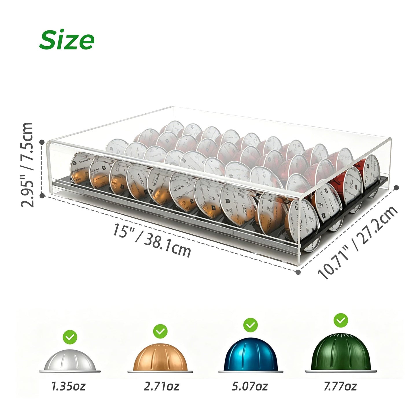 Lovemolly Acrylic Capsule Drawer for Nespresso Vertuo, 40 Pod Coffee Organizer with Thickened Shelf Hold Up to 22 lbs, Countertop Storage Fits Under Coffee Maker, 15"L x 10.7"W x 2.9"H