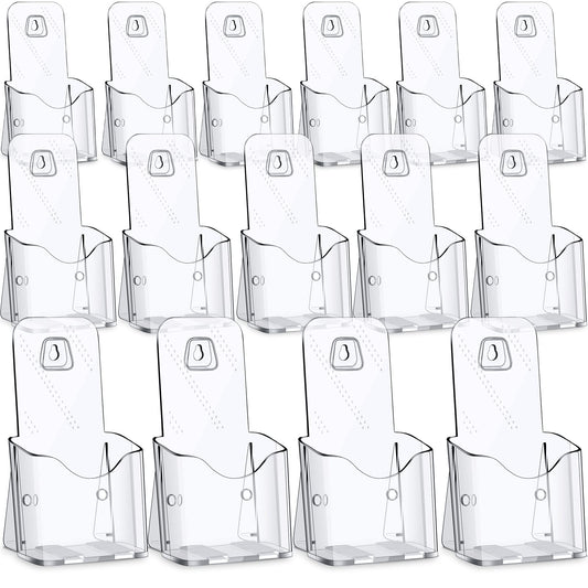 15 Pieces Acrylic Brochure Holder Stand Clear Plastic Flyer Organizer A6 Size Brochure Container 4 Inch Wide Wall Mount or Standing Pamphlet Counter Display for Home Office Classroom Supplies