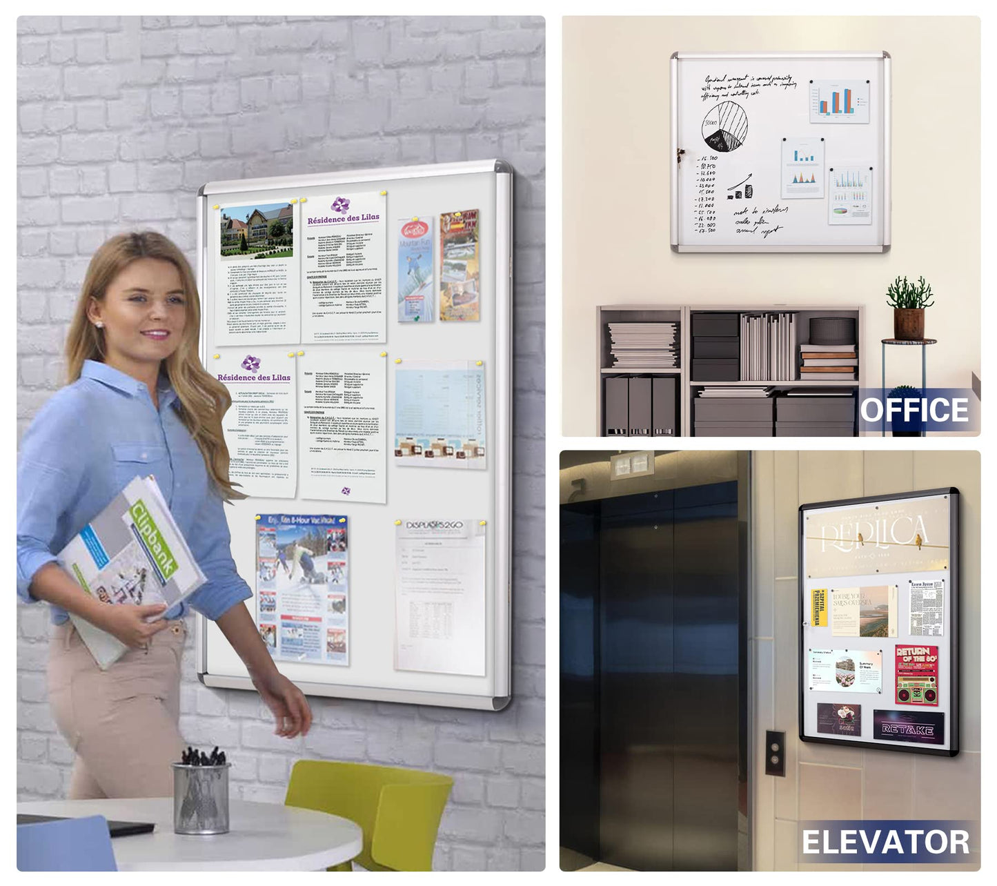SWANCROWN Enclosed Bulletin Board 20x14 in Lockable Magnetic White Board Wall Display Case, Aluminium Frame, 2xA4