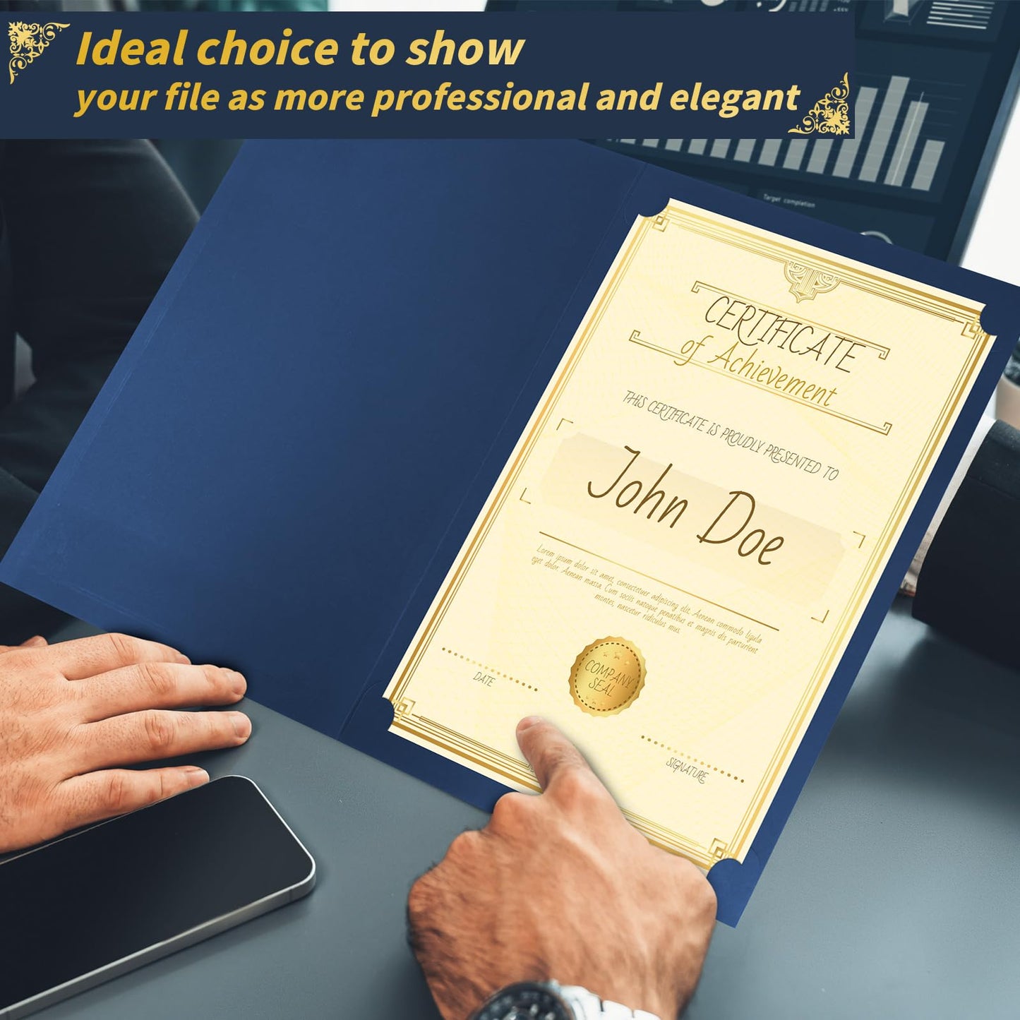 Oleitodh 110 Pcs Certificate Holders Bulk, Navy Blue Diploma Covers Gold Foil Border, Document Covers for Letter Size 8.5x11" Award Certificates, Cardstock, Document Papers, Graduation