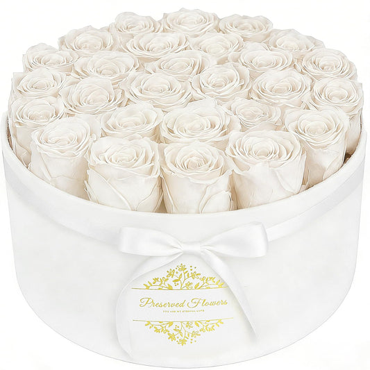 17 Forever Flowers in a Luxury Suede Box, Preserved Roses Birthday Gifts for Women, Romantic Anniversary Valentines Day Gift for Her Girlfriend Wife, White