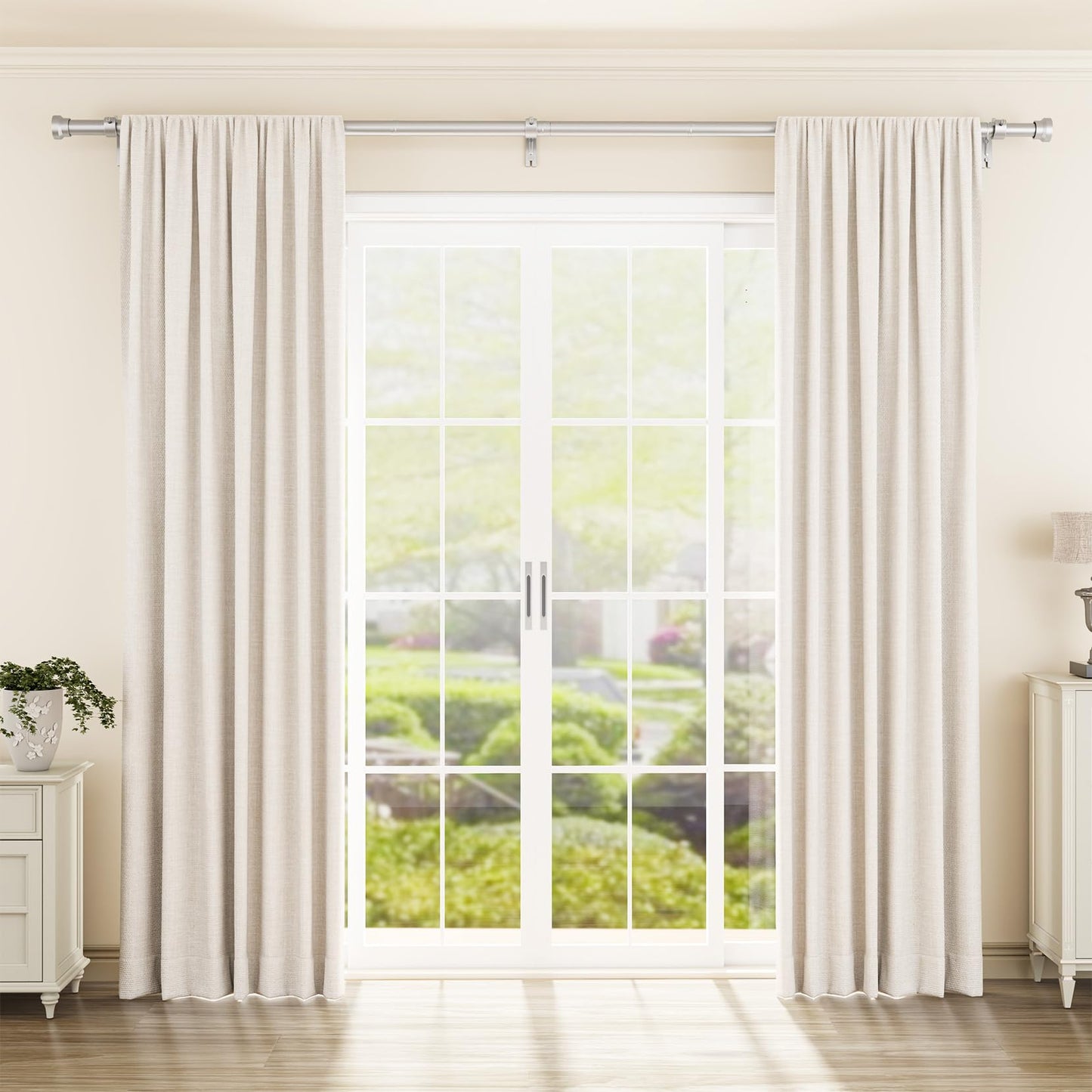 YaFex Curtain Rods 32-144 Inch, Heavy Duty 1 Inch Adjustable Curtain Rod for Windows, Silver Extra Long Window Treatment Rods, Modern Design, Easy Installation