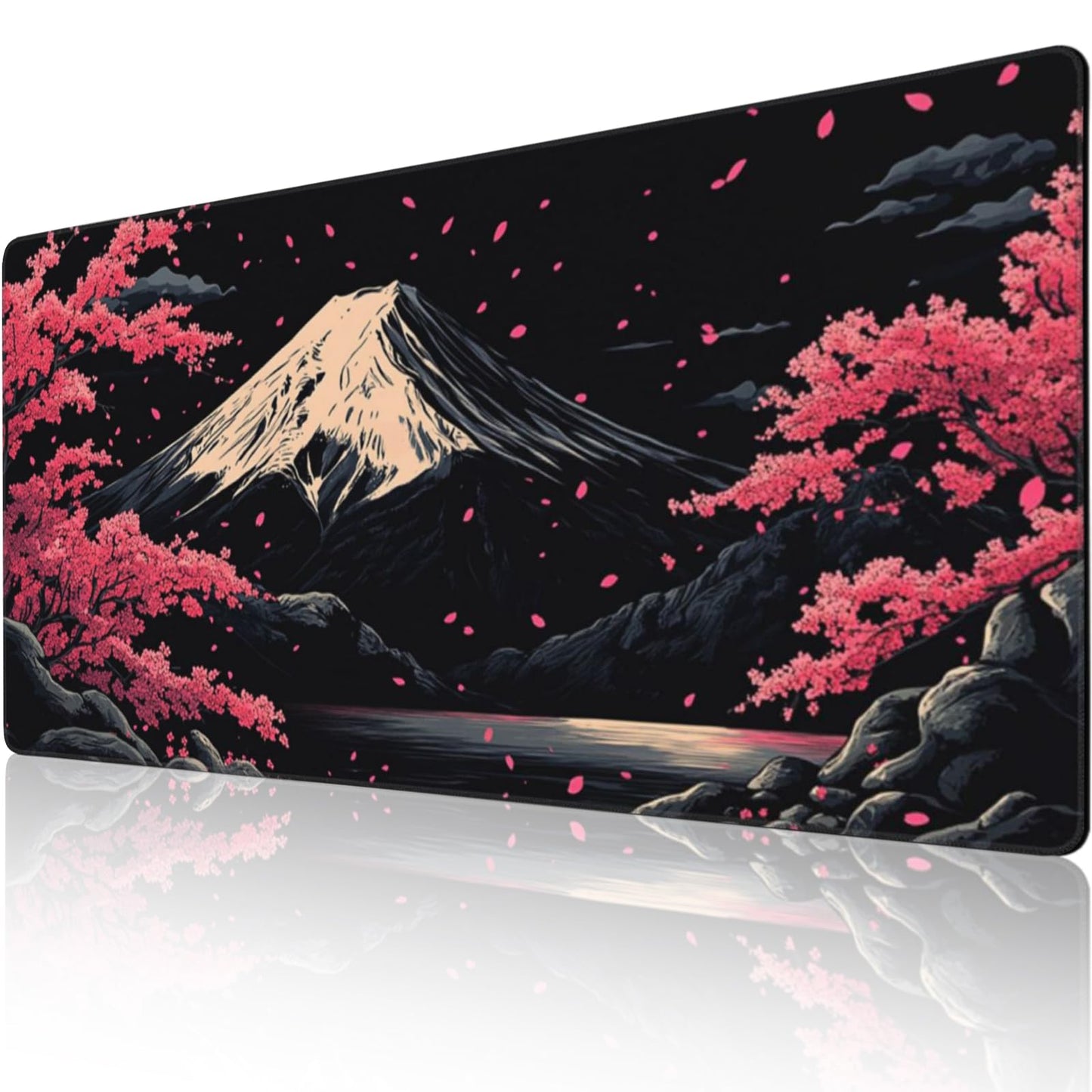 ZOCOZY Extra XXXL Japanese Cherry Blossom Gaming Mouse Pad, Watercolor Mouse Pads Keyboard Mat, Stitched Edges Mousepad, Non-Slip Rubber Base Desk Mat for Office & Home (48x24 Inch)