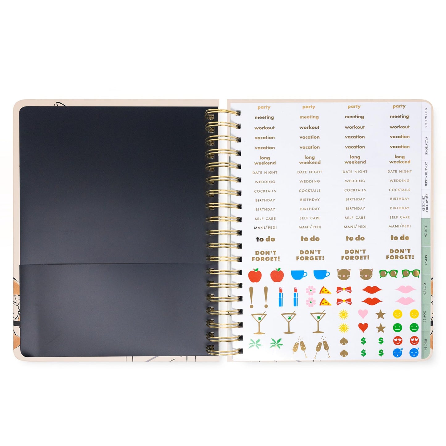 kate spade new york Mega Planner 10" x 8.5" Spiral Bound Agenda with Monthly & Weekly Layouts, Goal Tracker, Vacation Planner, Stickers, Tabs, Elastic Closure & Pocket August 2026-December 2027 (New York Dream)