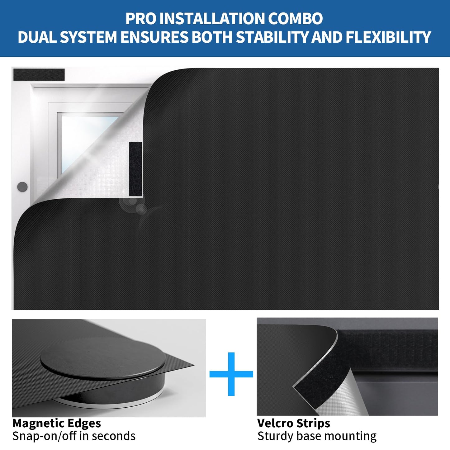 BKSAI 100% Blackout Window Cover, Portable Magnetic Black Out Curtains for Window, Black Out Shades No Drill Cuttable Blackout Blinds for Bedroom, RV, Nursery, Media Room, 79x57 inch