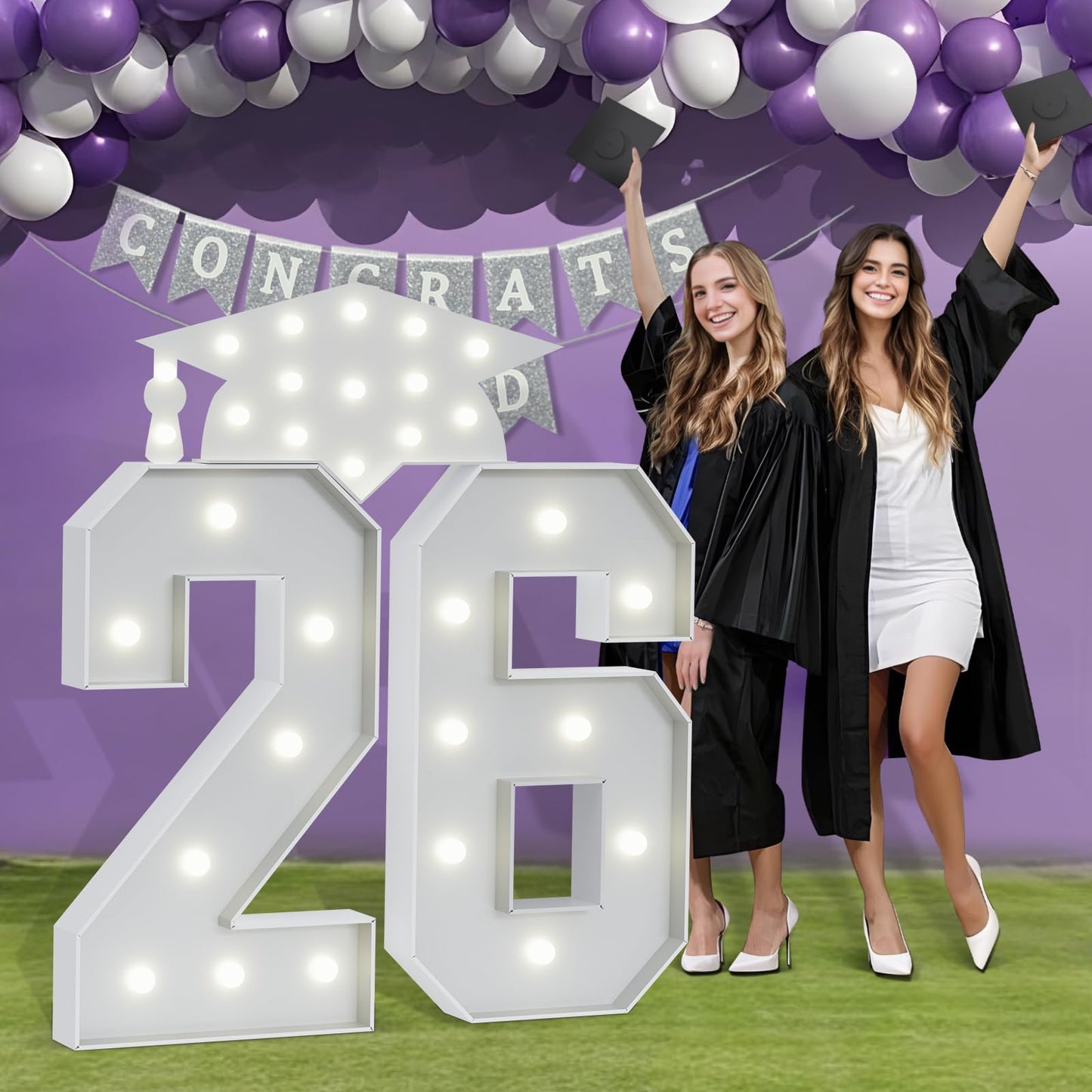 Graduation Decorations Class of 2026 3FT: Marquee Light up Numbers 26 Large Party Decor Graduate Ornaments Balloon Number Sign Kindergarten Preschool Senior High School College Pre-cut Foam Board