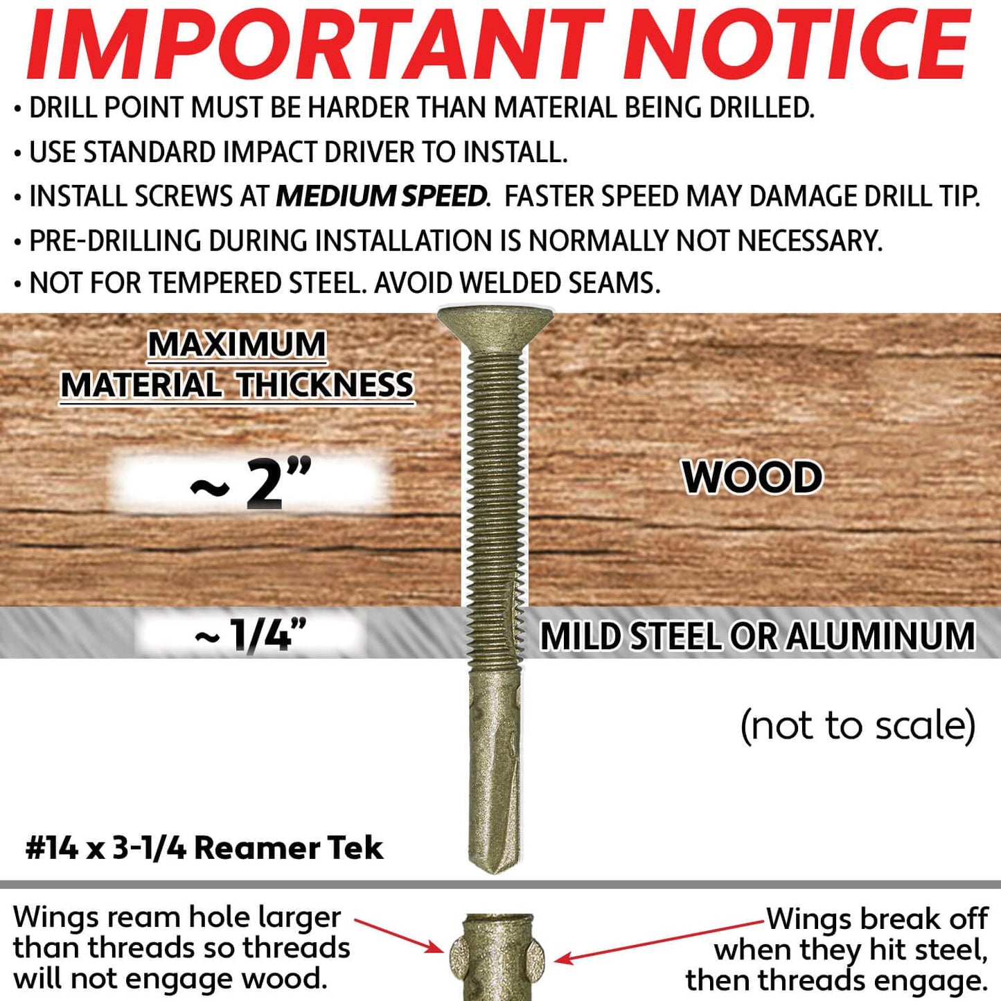 14x3-1/4 Reamer Tek Torx/Star Head Self-Drilling Wood to Metal Screws - for Flatbeds, Trailers - T-30 Torx Screw Head 5 POUNDS - 150 Screws