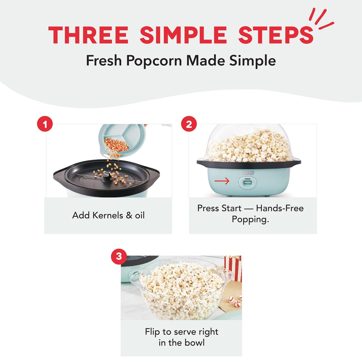 Dash SmartStore Deluxe Stirring Popcorn Maker - Hot Oil Electric Popcorn Popper with Butter-Warming Tray, Clear Serving Bowl, Storage Lid & Measuring Cup - 24 Cups, Aqua