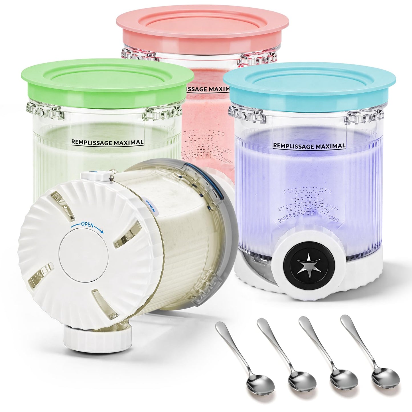 4-Pack Creami Swirl Pints and Lids, Compatible with Ninja NC701, NC701C, NC700 Series – Creami Containers Accessories for Ninja Swirl Ice Cream & Soft Serve Makers, BPA-Free