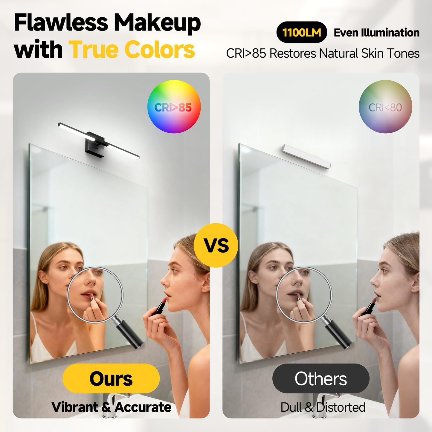 Veriligt Vanity Lights 24 inch, 4-Level Brightness Built-in Dimmer, 14W Dimmable 5CCT Bathroom Light Fixtures Over Mirror, Black Vanity Lights for Bathroom Mirror Cabinets Bedroom-FCC & ETL Certified