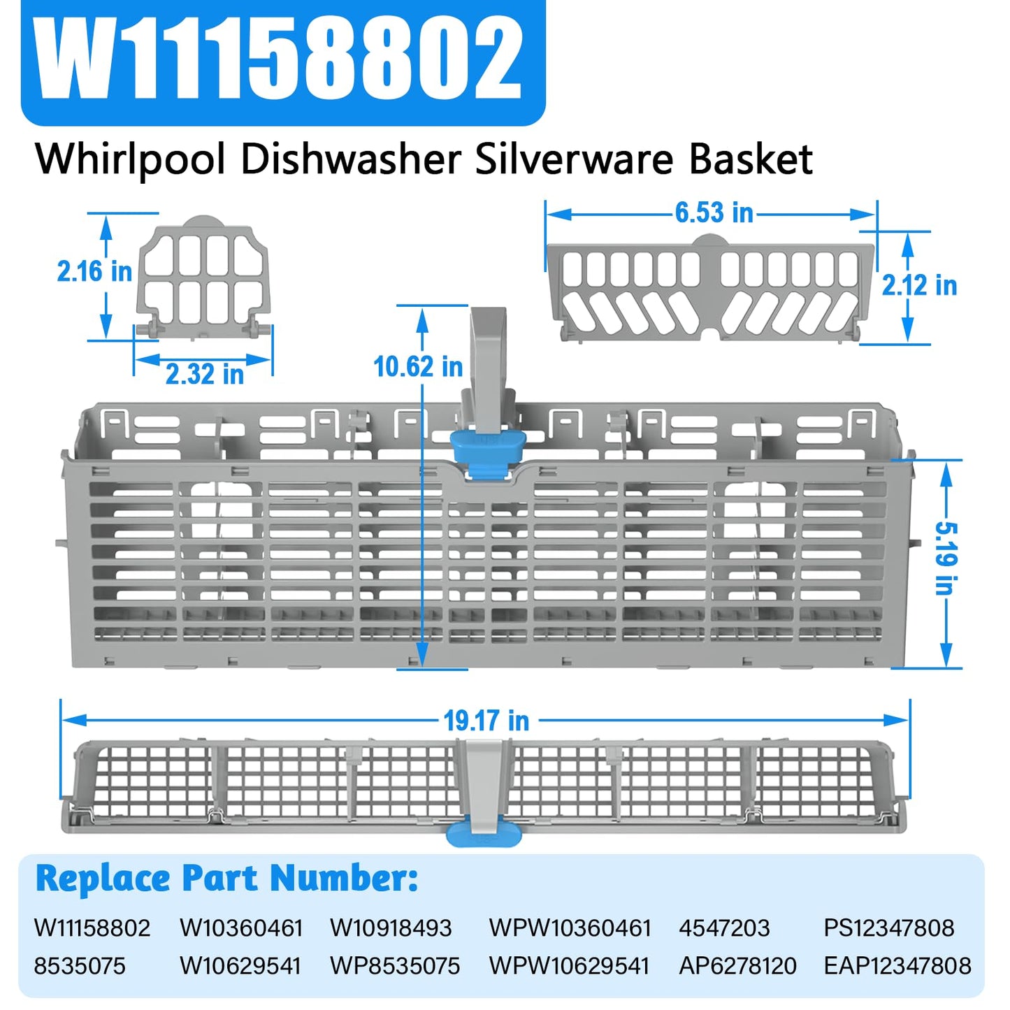 UPGRADED W11158802 Dishwasher Silverware Basket Compatible with Whirlpool Dishwasher Silverware Basket Parts 8535075 Utensil Basket W10360461 W10629541 PS12347808 WDF520PADM0 WDF730PAYM0