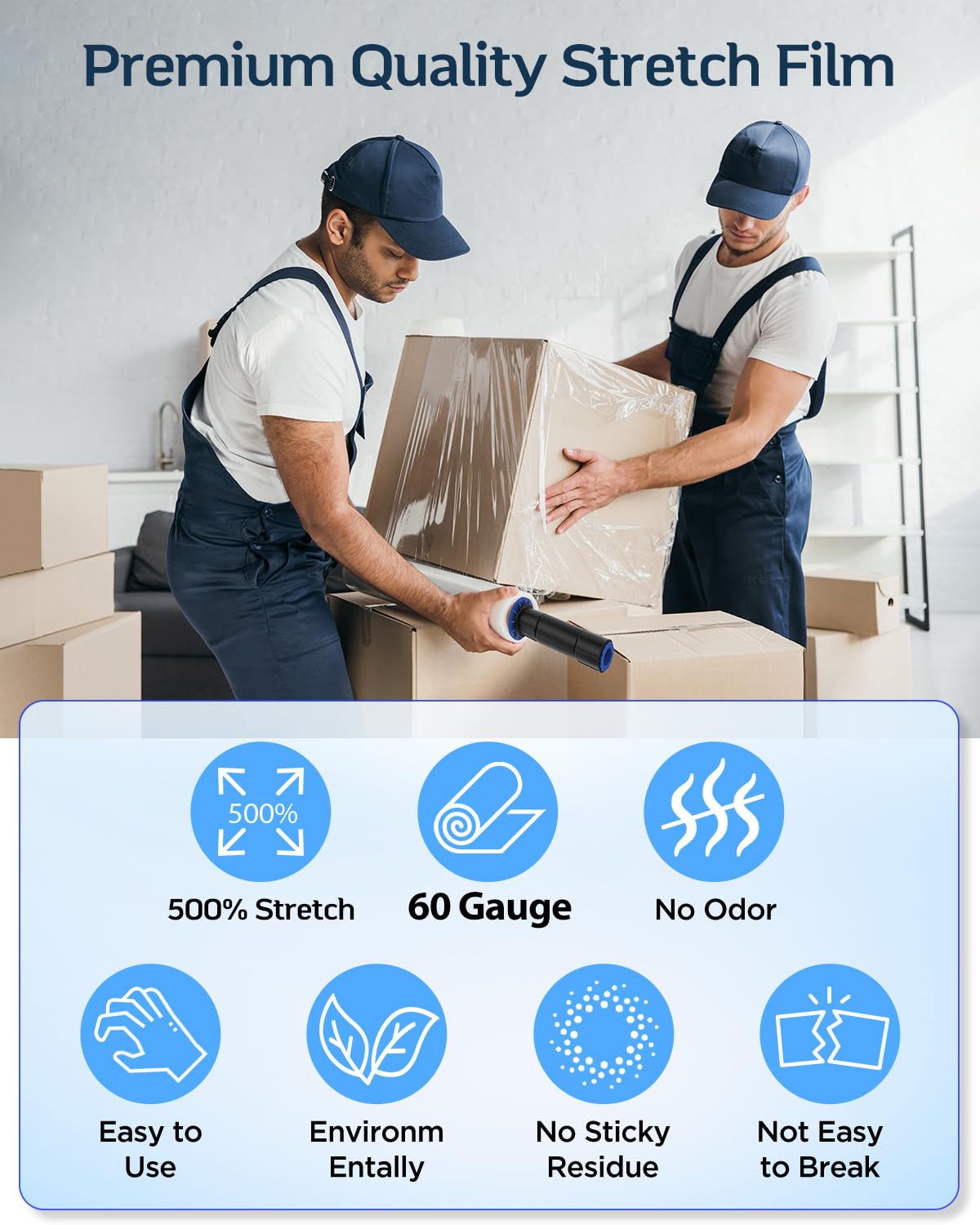 Stretch Warp Film- FugaCity 3 Pack Heavy Duty Shrink Wrap Roll with Handles 15" x 1000 Feet, 60 Gauge Industrial Strength for Pallet Wrap, Furniture Wrapping Moving & Protection