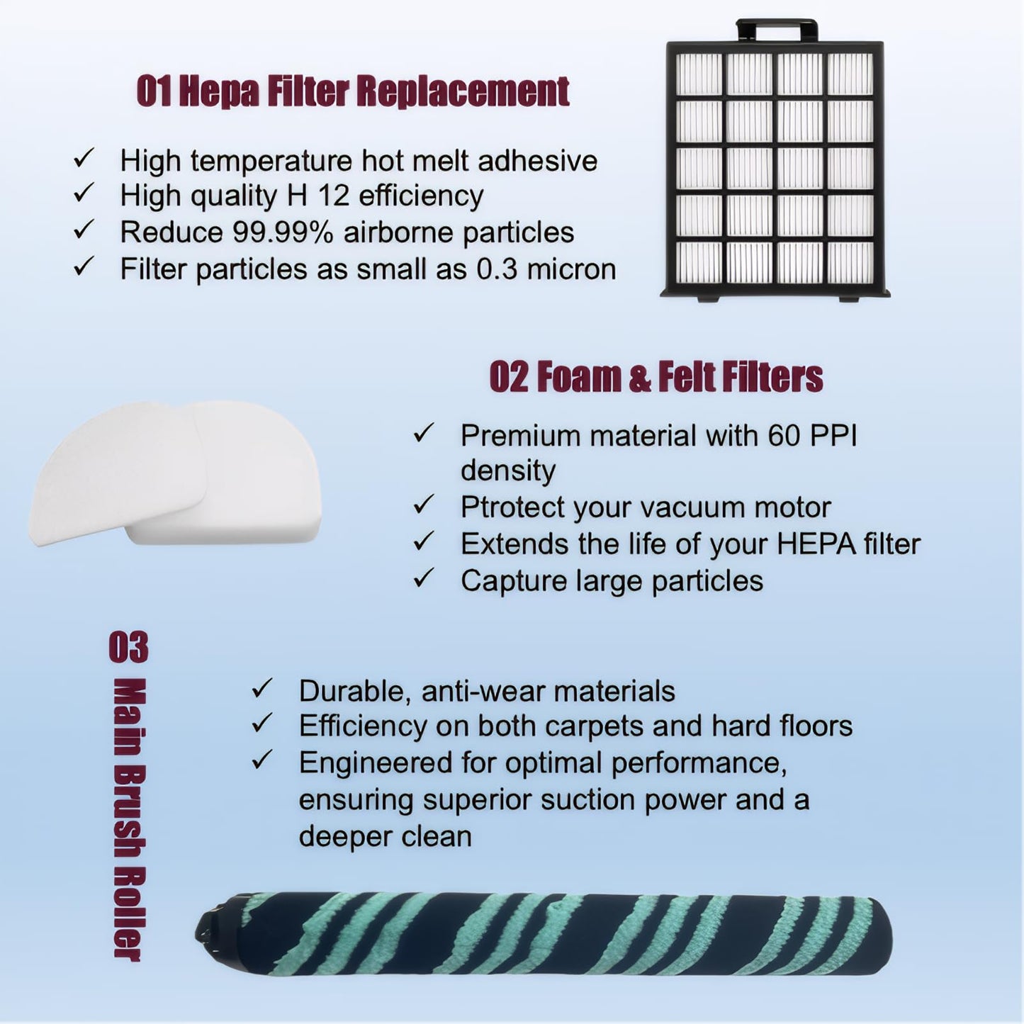 AZ4002 filter Compatible with shark detect pro/Shark Power Detect Upright Vacuum AZ4000 AZ4002 AZ4000C-2HEPA+4Foam&Felt Filters+1Cleaning Brush+4Odor Neutralizer Cartridge+1Main Brush (12pcs) (12 pcs)