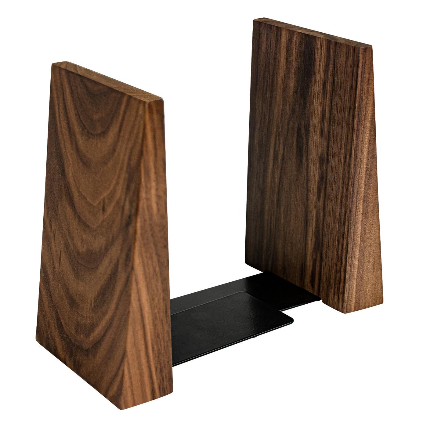 Luxdecor Walnut Book Ends Hold Heavy Books-7x6x5in Wood Bookends for Office Desk Non Skid, Decorative Walnut Bookend 2pack, Triangle Style