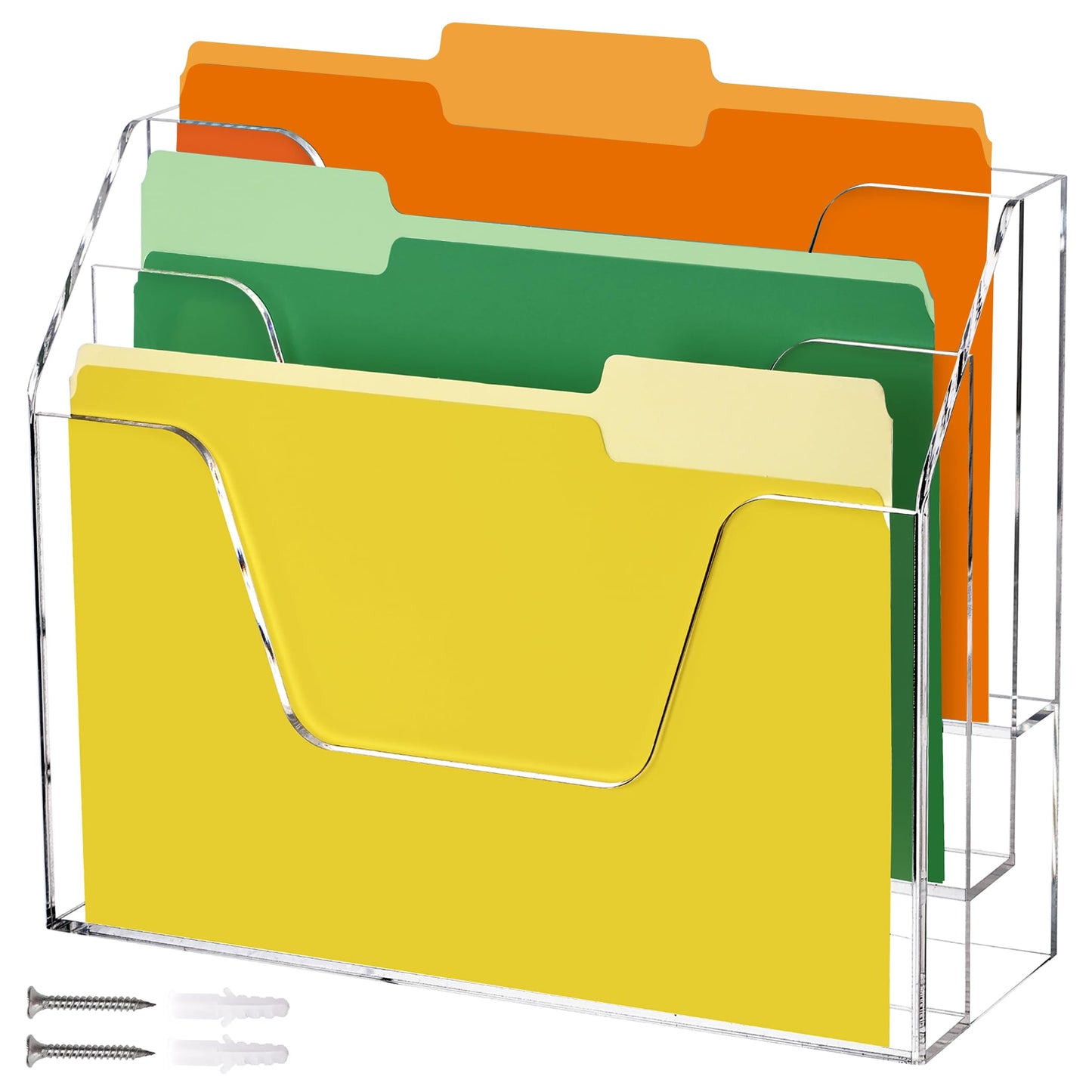 Tfirhuoe Wall Hanging File Folder Organizer for Desk, 3-Tier Acrylic Magazine Rack Wall Mount File Holder, Clear Paper Document Office Organizer - 1 Pack
