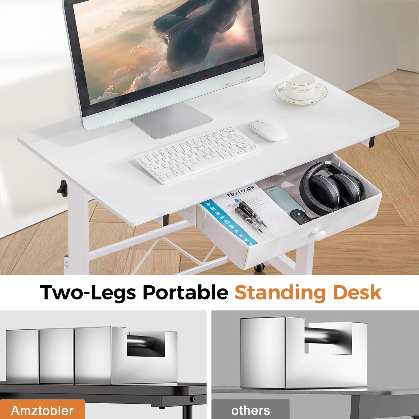 COMHOMA Small Standing Desk Adjustable Height Small Computer Desk Mobile Portable Rolling Laptop Table with Wheels 32" Computer Workstation Sit Stand Desks Portable Standing Table Treadmill desks