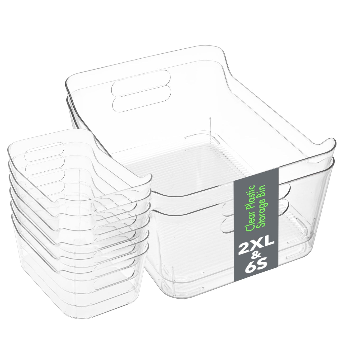 Tiawudi Set of 8 Clear Plastic Storage Bins, 2 Extra Large and 6 Small Storage Containers for Pantry Organization, Multi-Use Organizer Bins for Home, Kitchen, Cabinet, Bathroom, Fridge & Freezer