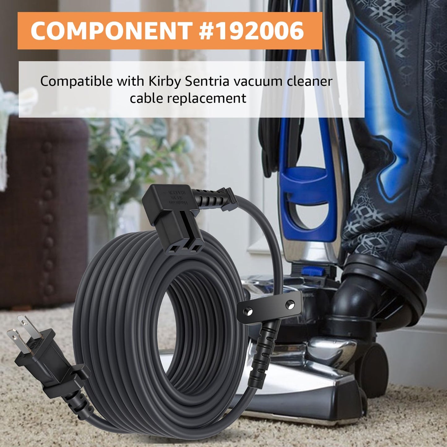 GUSUUI 192006 Power Cord for Kirby Sentria SE G10 G9 Vacuum Cleaner, 120 volt 2 Prong Vacuum Cleaner Cable, 32FT