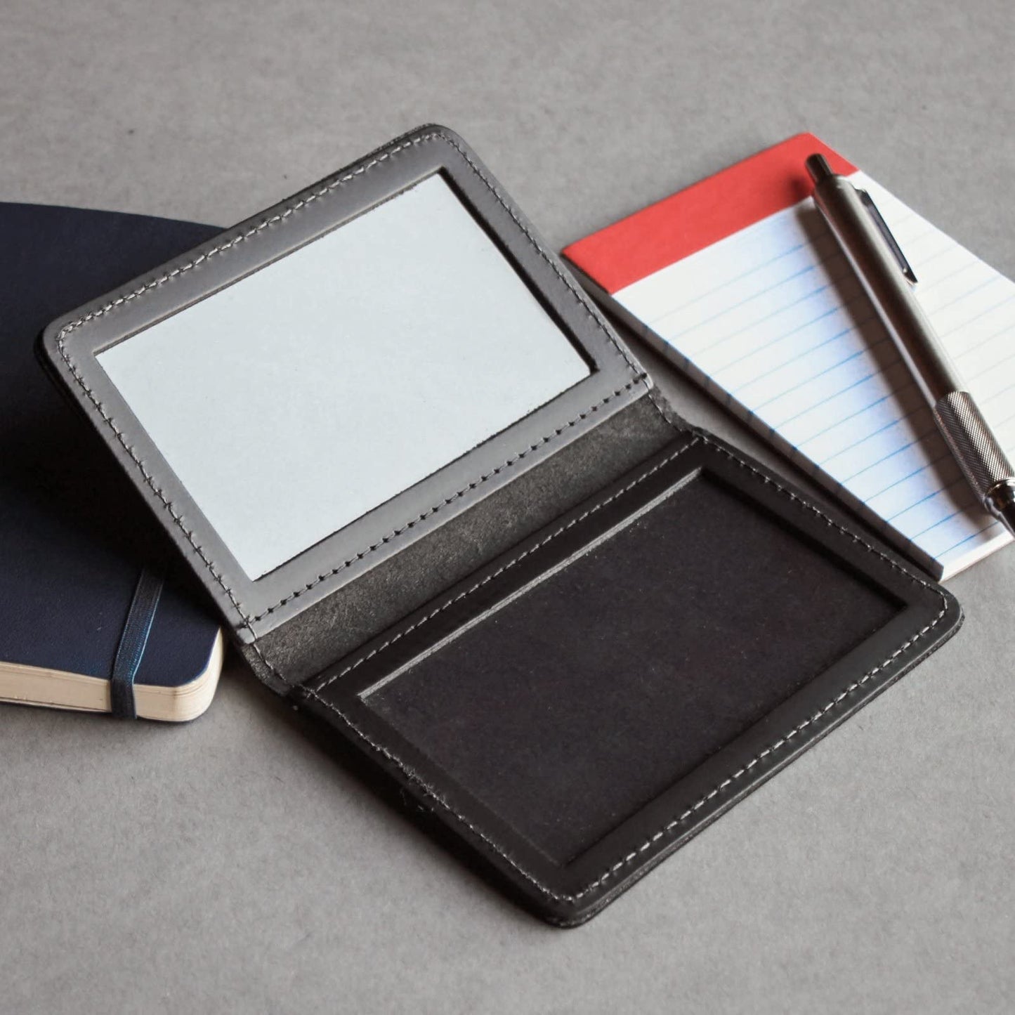 ASR Federal Leather Bifold Minimalist Double ID Card Credential Holder (Smooth Black)