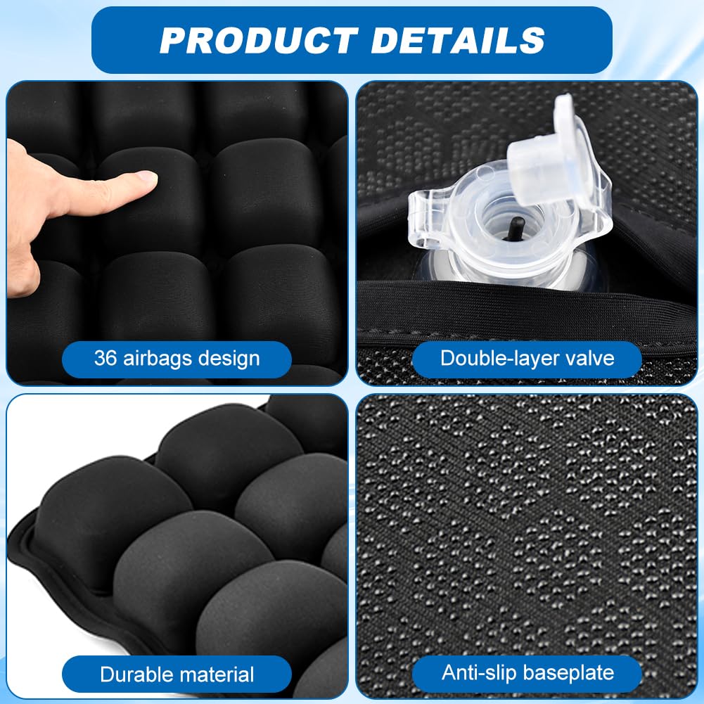 Yonderfume 3D Air Cell Inflatable Seat Cushion, 36 Airbags Airplane Seat Cushion for Long Flights, Pressure Relief for Tailbone & Hip Pain, Wheelchair Cushions with Air Pump