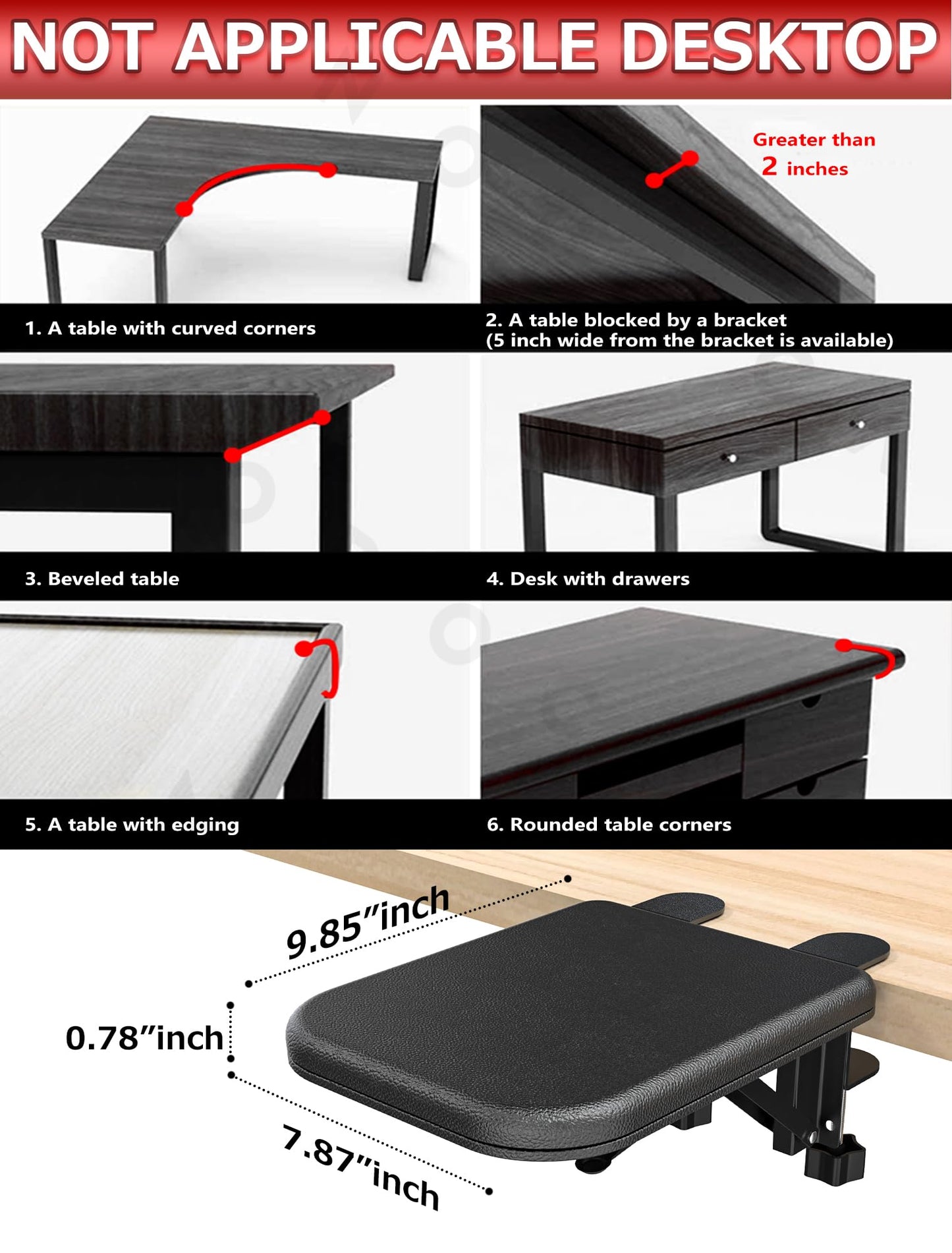 NODOCA Arm Rest for Desk, Ergonomics Wrist Rest, Desk Extender, Soft Sponge Built-in, Comfortable Arm Support for Desk, Foldable Elbow Rest for Desk, Home, Office(1pcs)