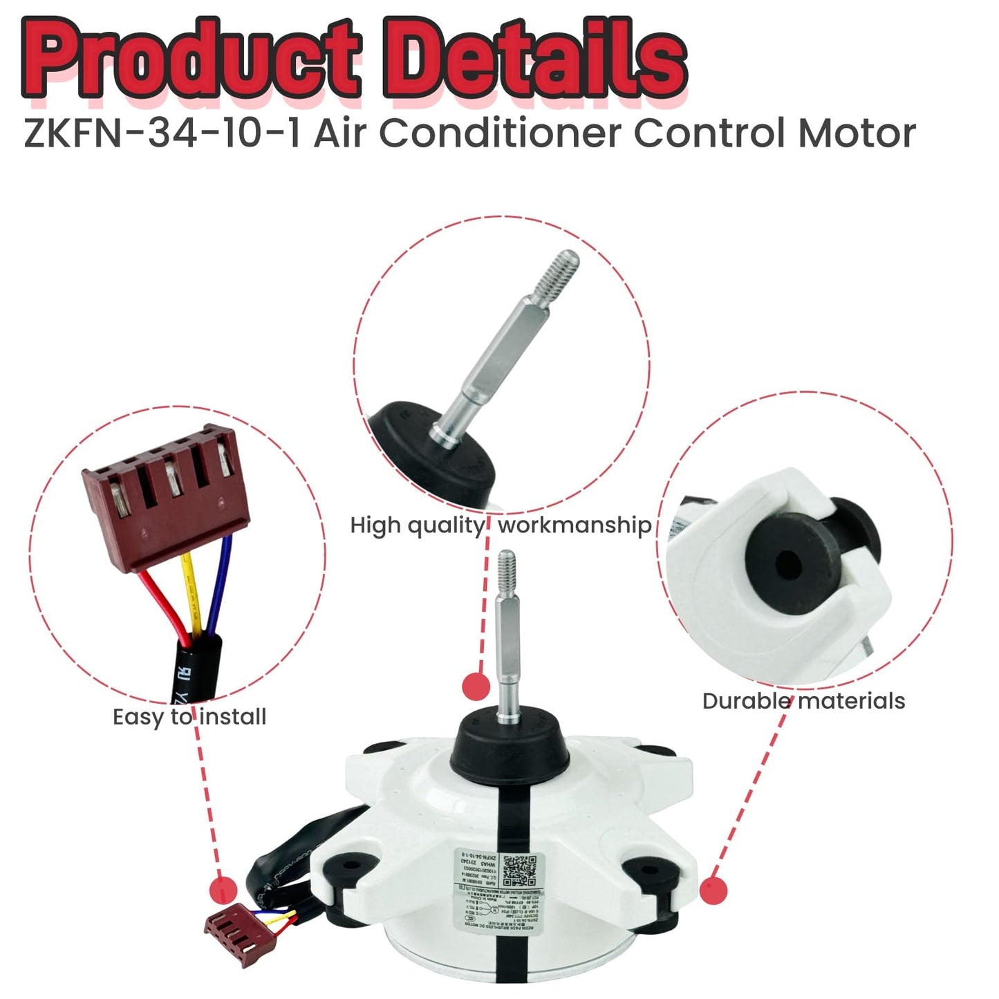ZKFN-34-10-1 Air Conditioner Control Motor Brushless DC Motor DC310V 34W 0.16A 1000r/min,Variable Frequency air Conditioning External Fan Replacement Parts,Connector: 3-Wire,Rot:CW