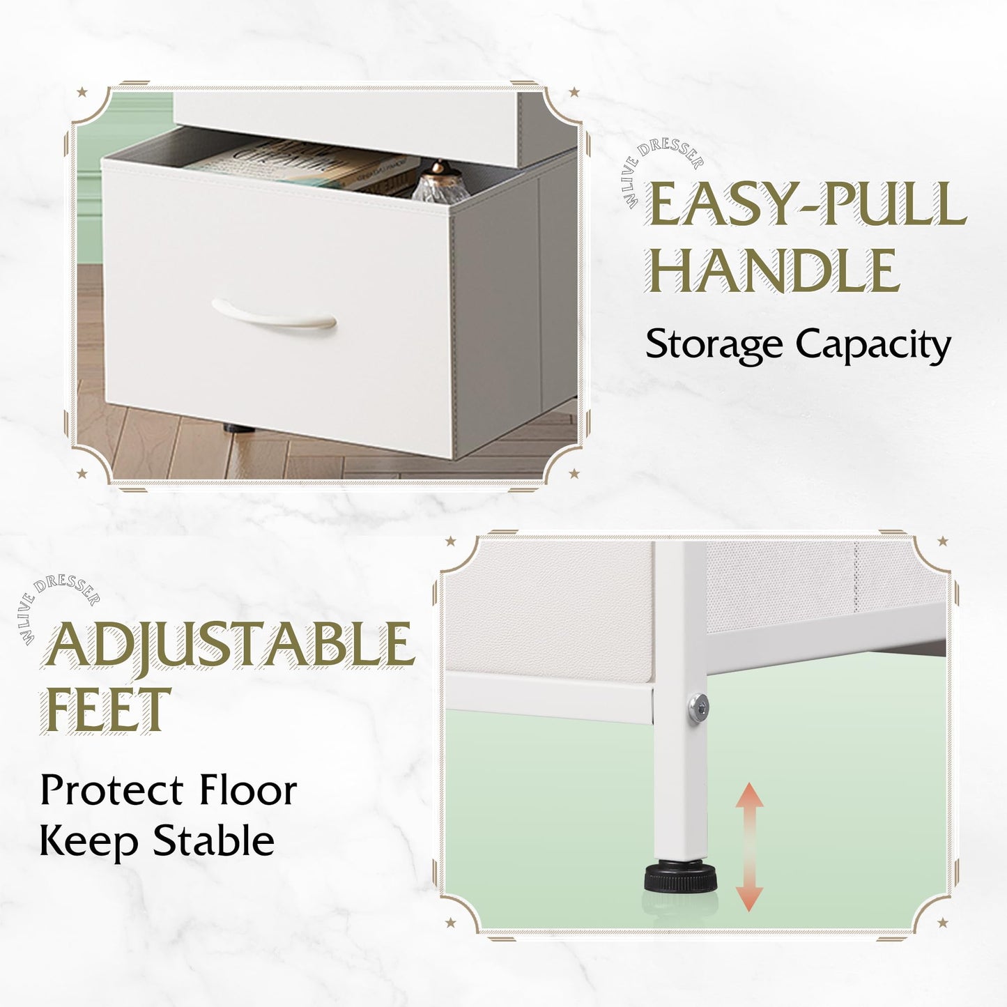 WLIVE Nightstand with 3 Drawers, Fabric Dresser, Organizer Unit, Storage Dresser for Bedroom, Hallway, Entryway, Closets, Sturdy Steel Frame, Wood Top, Easy Pull Handle, White