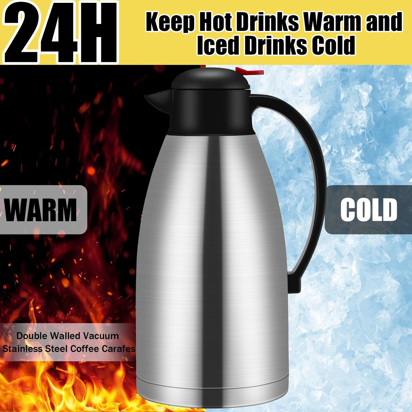 Nuogo 2 Pcs 102 oz Thermal Coffee Carafe Insulated Stainless Steel Carafe Double Walled Vacuum Coffee Pot Creamer Pitchers with Brush for Home Office Use Keep 24 Hours Hot Water Tea(Silver)