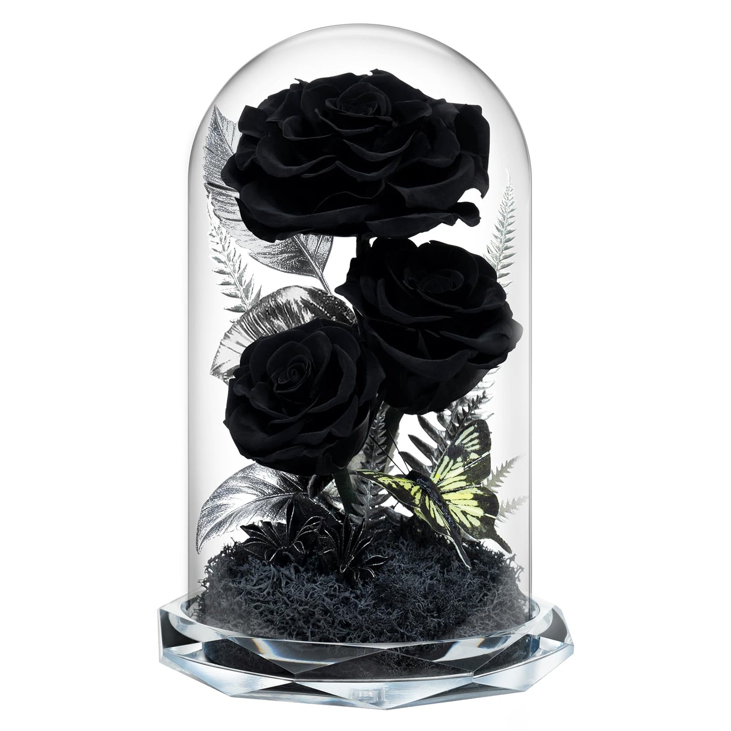 Tyvouflo Forever Flowers in Glass Dome - Preserved Roses, for Her Women Valentine's Day, Mother's Day, Anniversary A-Grade Black Roses, Home Decor for Girlfriend, Wife, Sister, Mom (Black)