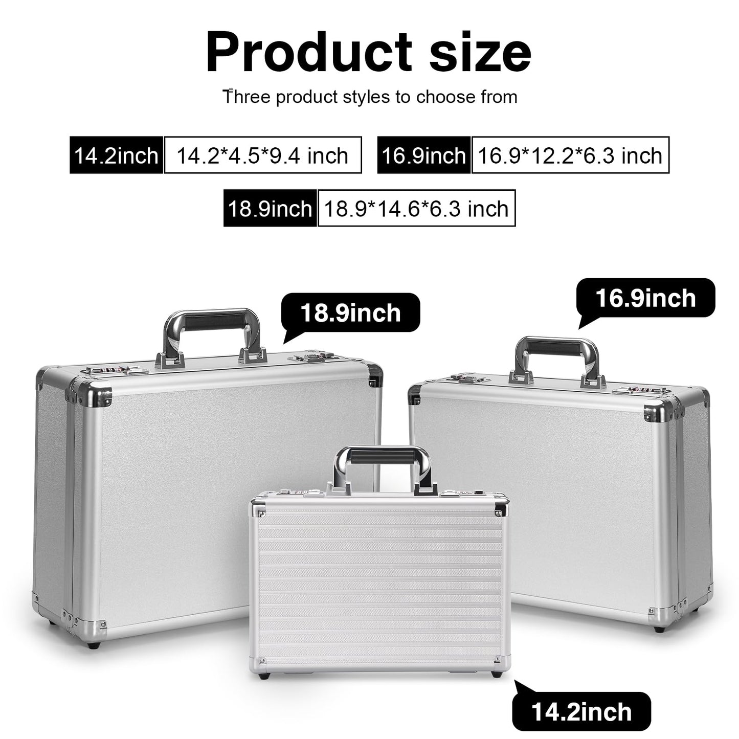 File Organizer Storage Box - 14.2 x 9.4 x 4.5 Inch Medium, Portable Locking Storage Totes with Dual Combination Locks for Passports, Medications and Small Personal Items- Silver