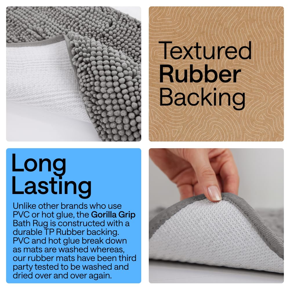 GORILLA GRIP Bathroom Rug Sets, Soft Chenille 2 Piece Area Rugs Set, Toilet Base Mat and 30x20 Carpet, Absorbent Microfiber Washable Mats Dry Quickly, Home Décor and Bath Room Accessories, Grey