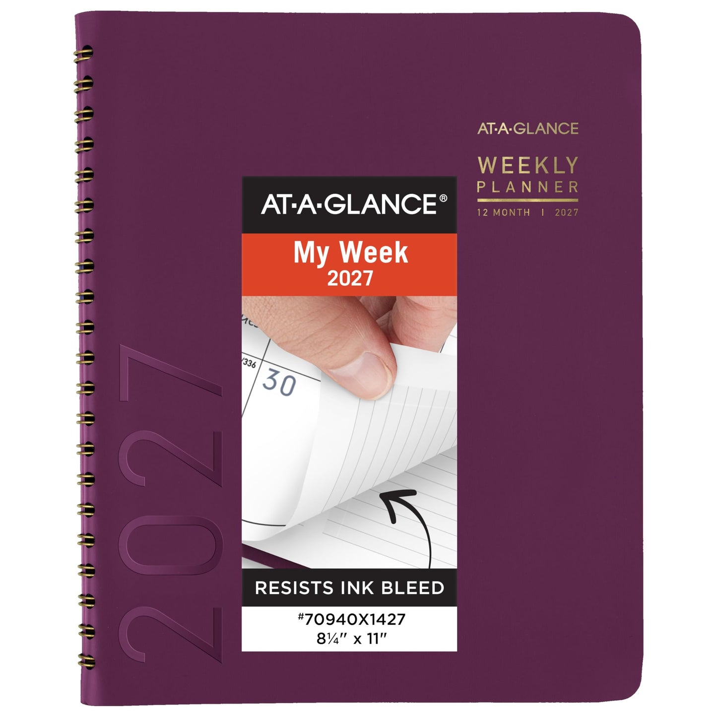 AT-A-GLANCE 2027 Appointment Book Planner, Weekly & Monthly, 8.25" x 11", Half-Hourly, Contemporary, Purple (70940X1427)