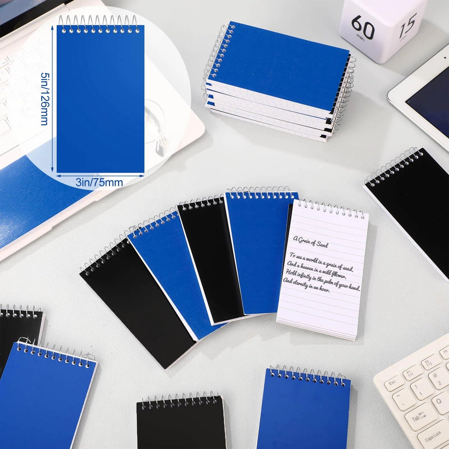 Cholemy 50 Pack Small Notepad 3 x 5 Inch Small Notebooks Mini Notepad Pocket Notebooks Mini Spiral Notebook Memo Pads Lined College Ruled Paper for Office School Supplies 75 Sheets (Black, Royal Blue)