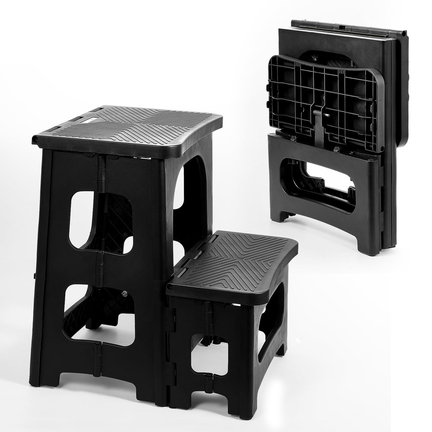 Ligebul 2-Step Stool Foldable, Plastic Steps Stool Folding Step Ladder Two Step Stools Collapsible Step Stools for Adults for Kitchen Home Bathroom RV-Black