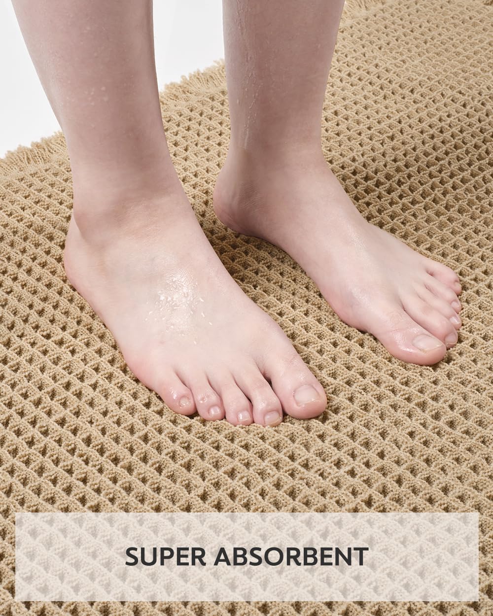 tchdio Waffle Bath Mat-Runner Rug, Super Absorbent Non Slip Bath Mats for BathroomMachine Washable Long Rugs with Tassels, Bath Rugs for Bathroom Floor Beside Tub, 2' x 5', Brown