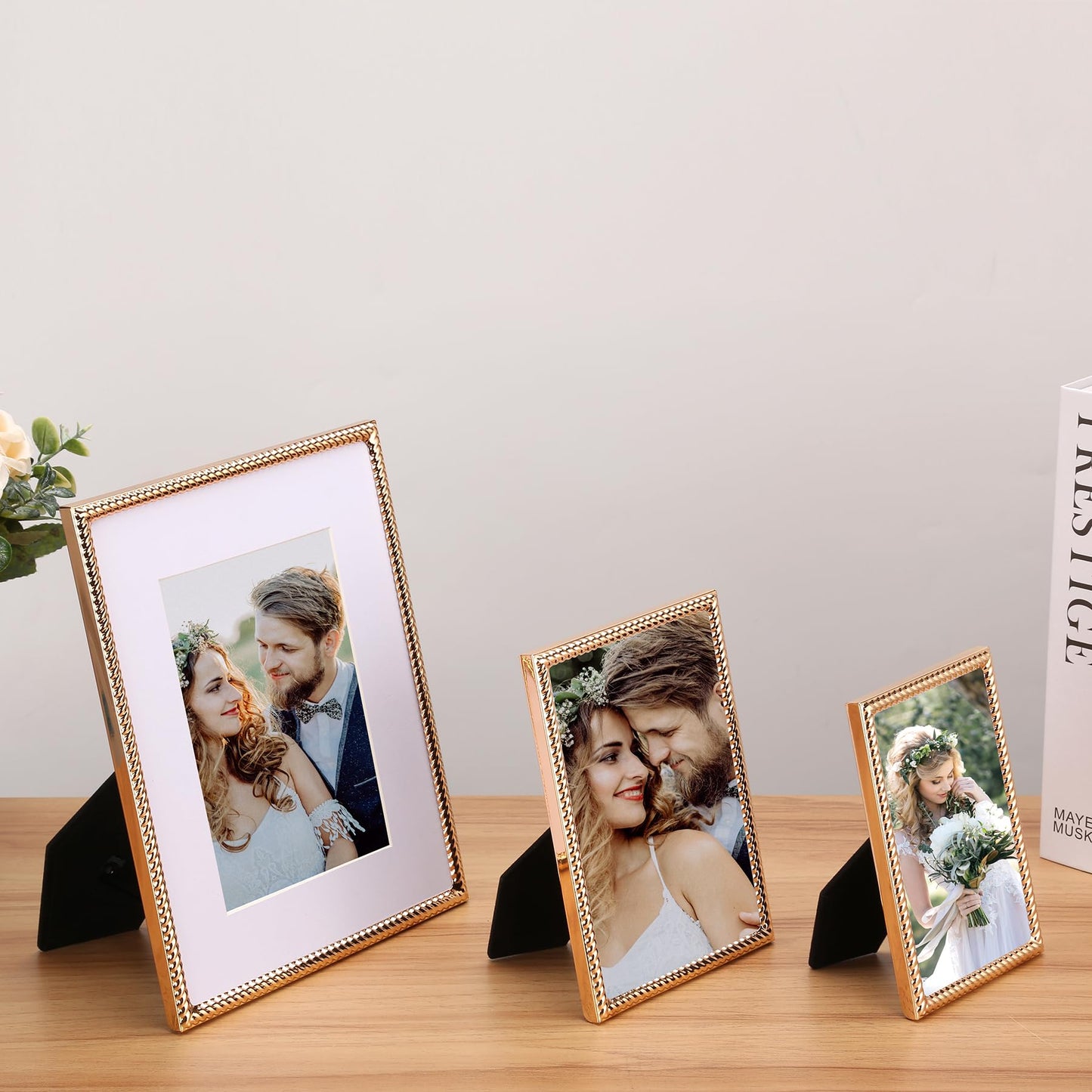 FineLiMoLa 5x7''Double Frames Gold Rope Design Metal Photo Frame with black Velvet Backing and Real Glass Front,5x7'' Hinged Double Picture Frame for Tabletop and Shelf Display