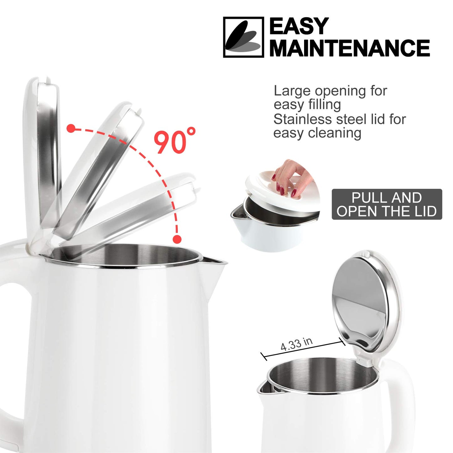 Secura Stainless Steel Double Wall Electric Kettle Water Heater for Tea Coffee w/Auto Shut-Off and Boil-Dry Protection, 1.0L (White) SWK-1001DW/HB-K012