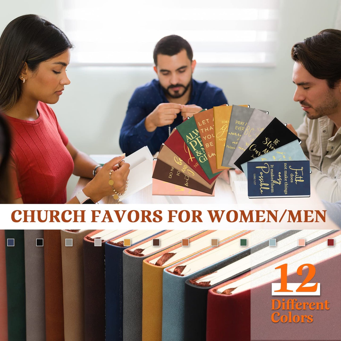 TaoBary 24 Pcs Christian Gifts Prayer Journal for Men Bulk Bible Verse Leather Notebook Party Gifts for Church Fathers Day Mom Dad Teacher Inspirational Religious Journal (Classic Colors)