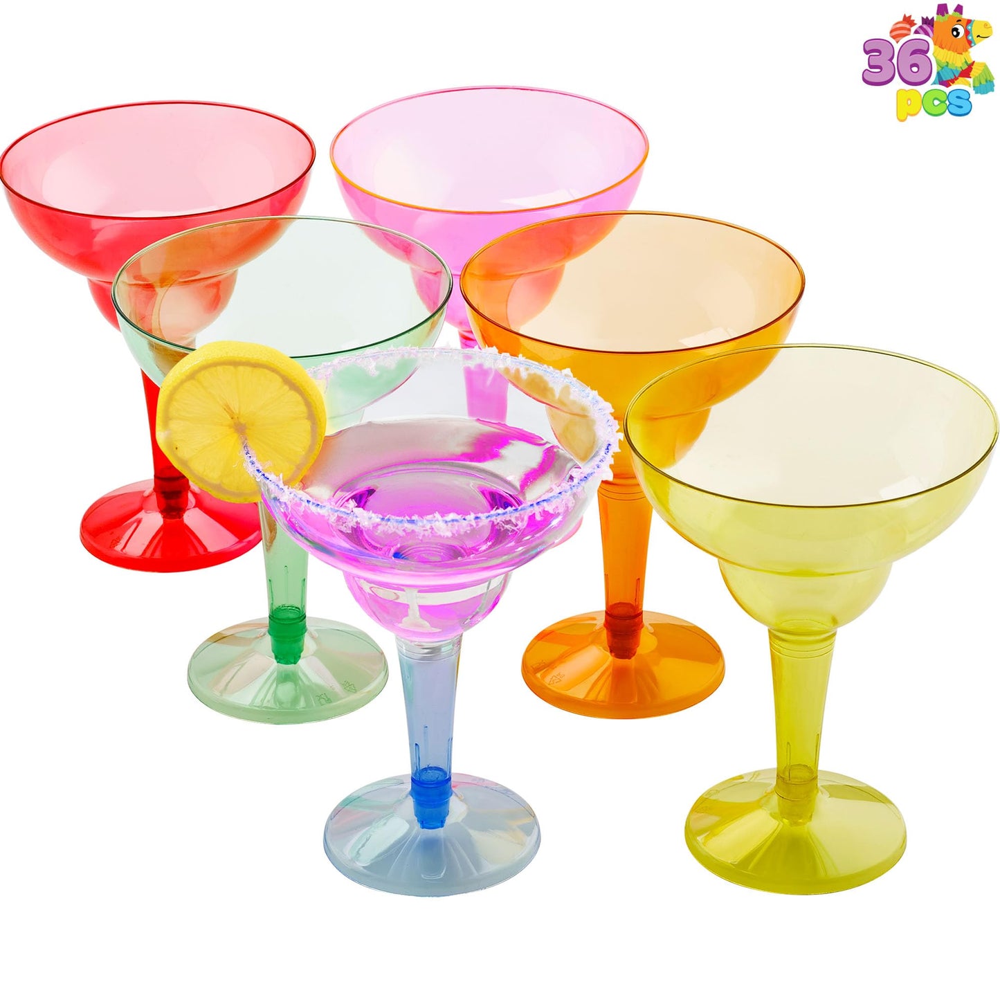 JOYIN 36 Packs Plastic Margarita Glasses Cups 12 oz Disposable Cinco De Mayo Fiesta Party Decoration for Fun Taco Party Supplies, Neon Cocktail Cups, Mexican Theme for Carnivals