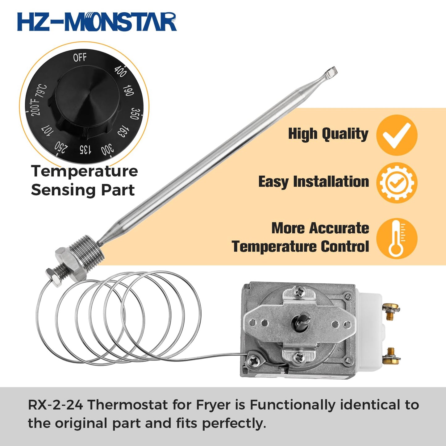 HZ-MONSTAR RX-2-24 Thermostat for Deep Fryer, Minivolt Thermostat Control for Fryer 3/8" Mpt Stuff Box Compatible with ADCRAFT Parts Fits Gas Fryer Adcraft Atosa 301030004 Robertshaw 5300-402 200-400F