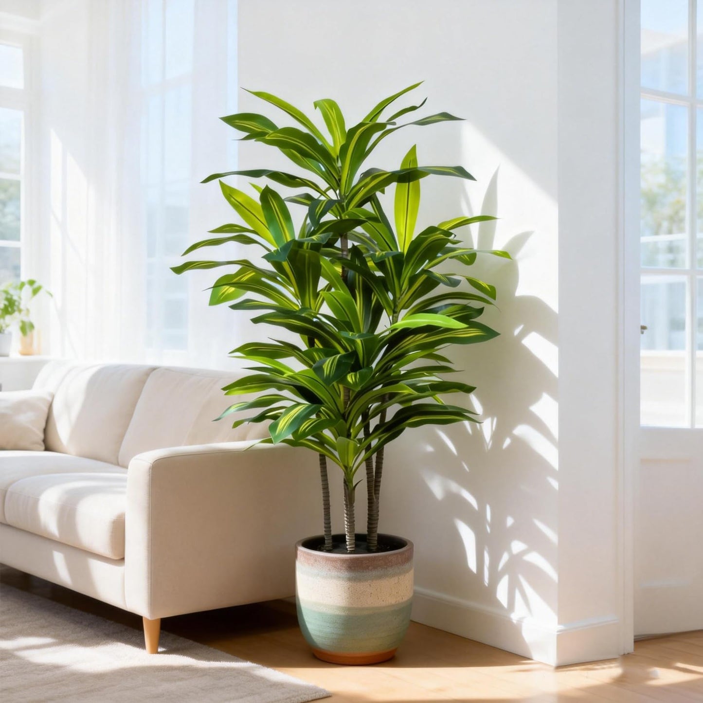 AzureLeap Dracaena Artificial Plant Indoor 4FT - Tall Faux Floor Plant in Pot - Large Tropical Fake Tree with Lifelike Leaves - Artificial Dracaena Tree for Home Office Living Room Decor
