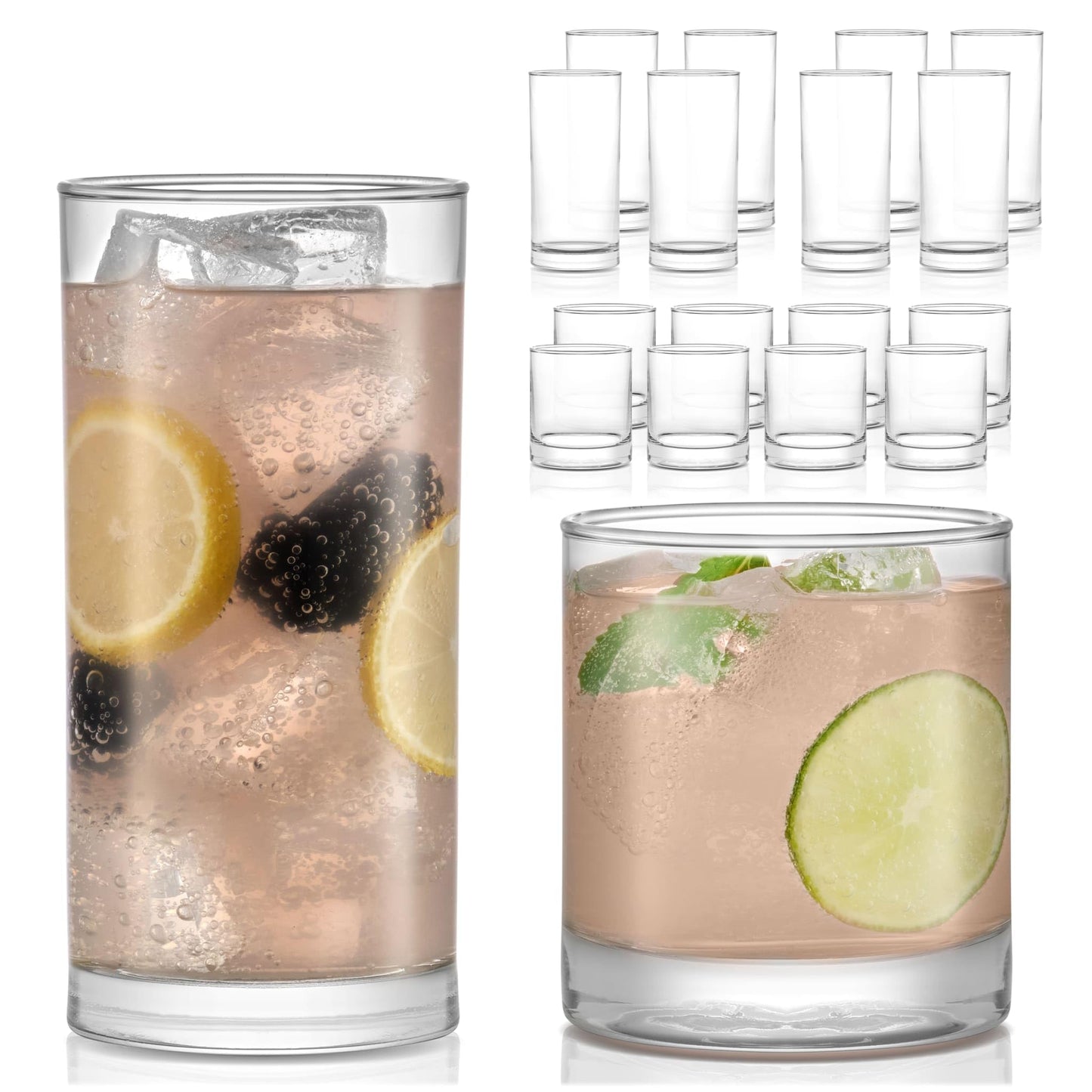Libbey Province Tumbler and Rocks Glass Set, Elegant Drinkware Glasses Set of 16, Tall Drinking Glasses for Everyday Use or Any Special Occasion