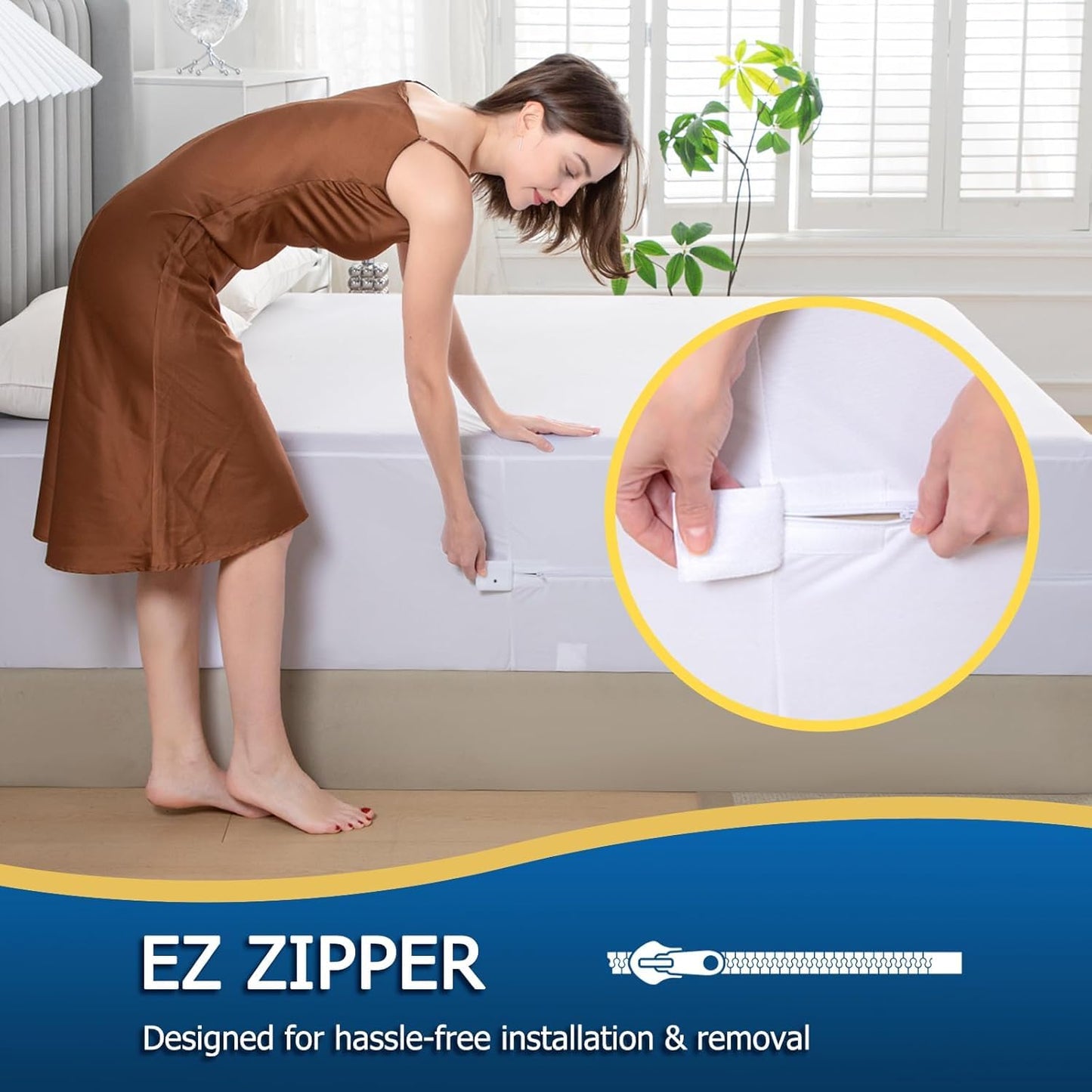 King Waterproof Zippered Mattress Encasement, Breathable, Noiseless, Machine-Washable Zipped Mattress Cover, Fitting 7" - 15" Deep Mattress