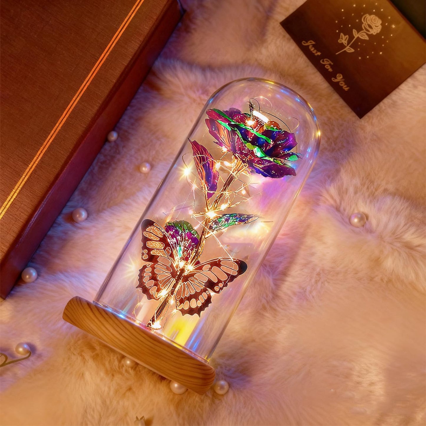 Mothers Day Rose Gifts for Mom Galaxy Glass Roses Preserved Forever Flowers for Delivery Light Up Rose in Glass Dome Anniversary Birthday Gifts for Women Grandma Wife Her Daughter Friend Purple