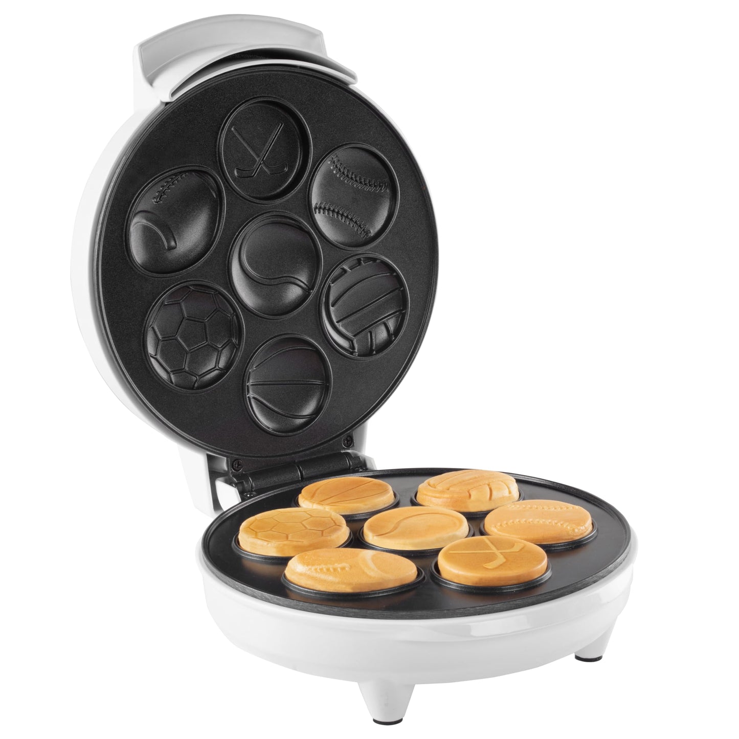 Sports Waffle Maker- Make Breakfast a Slam Dunk- Bakes 7 Themed Pancakes Including Football, Baseball, Basketball, Soccer, Tennis & More- Electric Nonstick Waffler w Recipes- Kids Team or Coach Gift