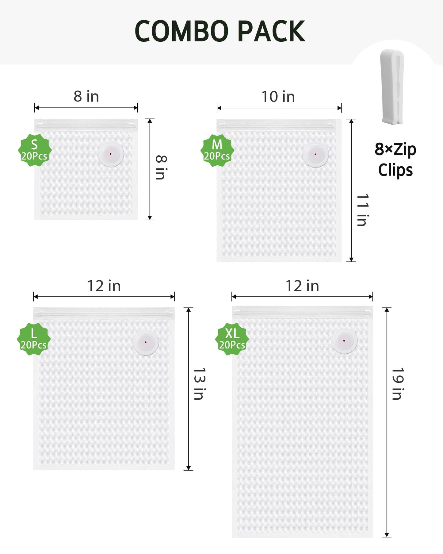 [2026 Upgraded] Syntus 80 Pcs Vacuum Sealer Bags for Food, Reusable BPA-Free Food Storage Bags for Sous Vide Microwave Heating, Air Valve Zipper Bags (20 Small+20 Medium+20 Large+20 Extra Large)